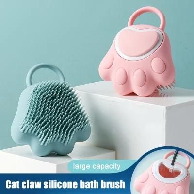 Pet Paw Shape Massage Brush Shampoo Dispenser Soft Silicone Brush Rubber Bristle for Dogs and Cats Shower Grooming