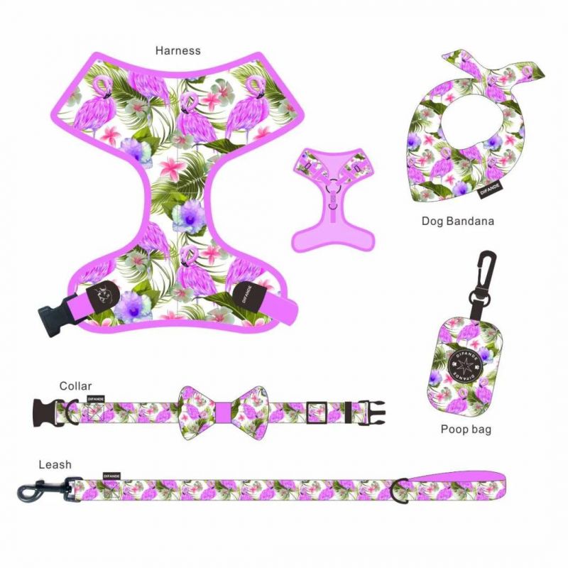 Pet Supplies Hundeleine Und Geschirr Set, Strap Dog Adjustable Harness Leash and Collar Suit Plaid Fabric 6 in 1 OPP Bag BSCI