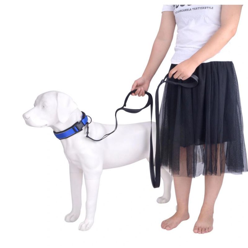 Nylon Dog Leash Reflective Dog Walking Leashes Double Handles Pet Training Leash
