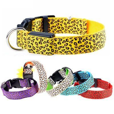 Nylon Dog Collar LED Light Night Safety Leopard Flashing Collar