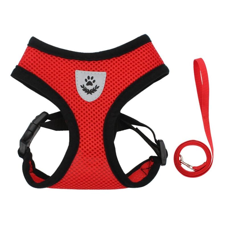 New Design Soft Mesh Fabric Dog Harness Vest Adjustable Reflective Dog Harness with Nylon Leash