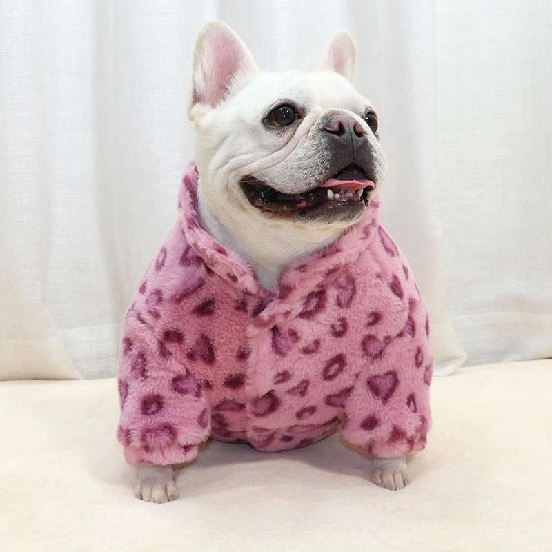 Autumn and Winter Powder Leopard Coat Imitation Rabbit Plush Quilt Thickened Warm Bulldog Pug Fat Dog Padded Coat