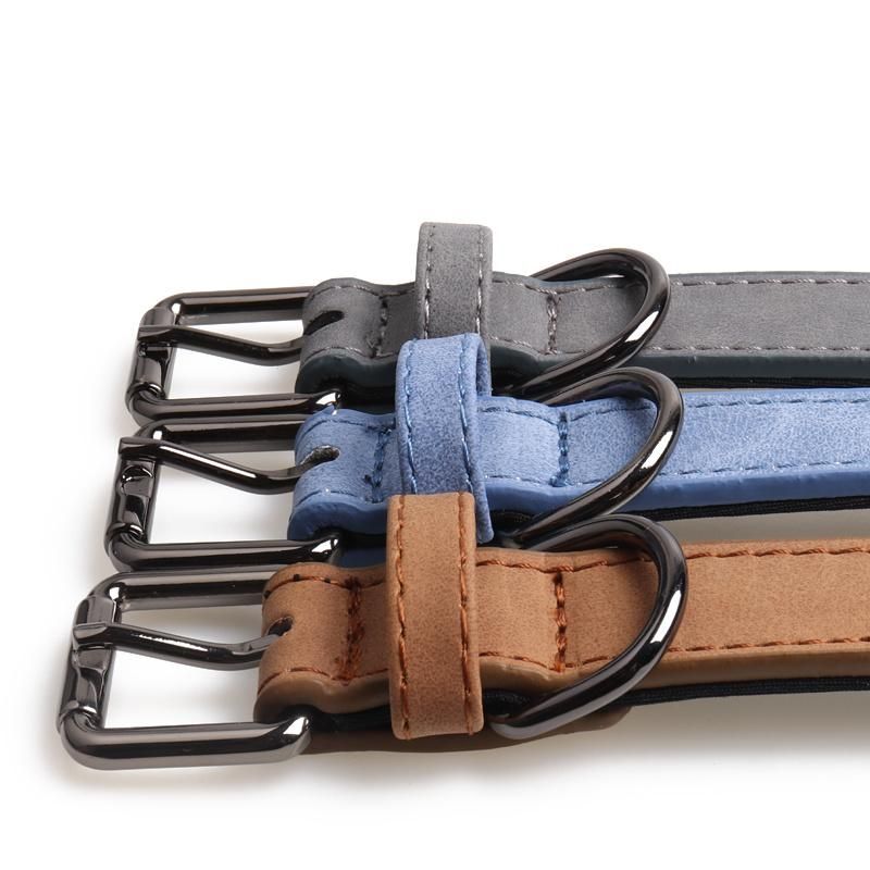 Wholesale Personalized Adjustable Luxury Pure Multiple Color Padded Genuine Real Leather Pet Dog Collar