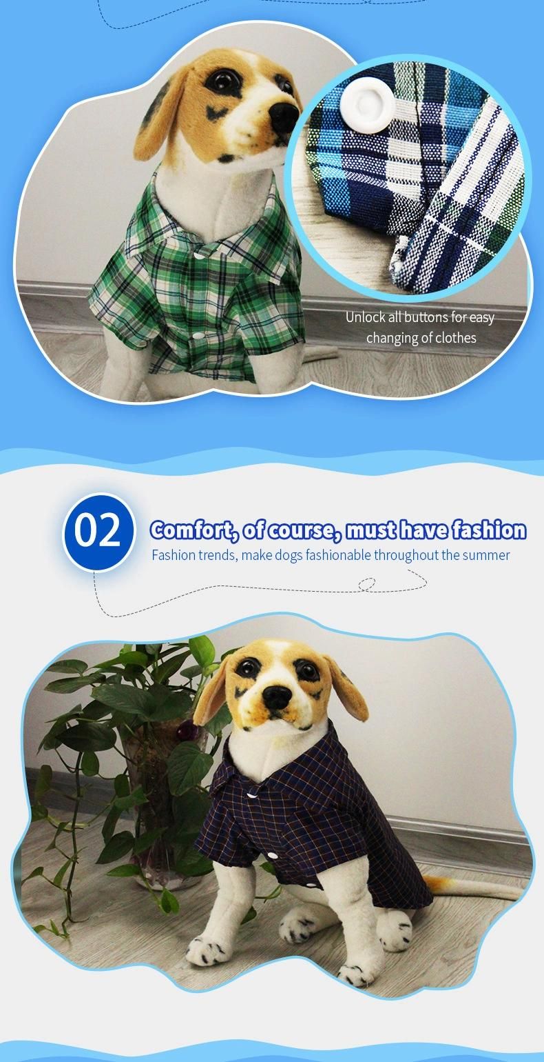 Wholesale Plaid Pet Cat Summer Clothes Dog T Shirt Turndown Collar Dog Shirt