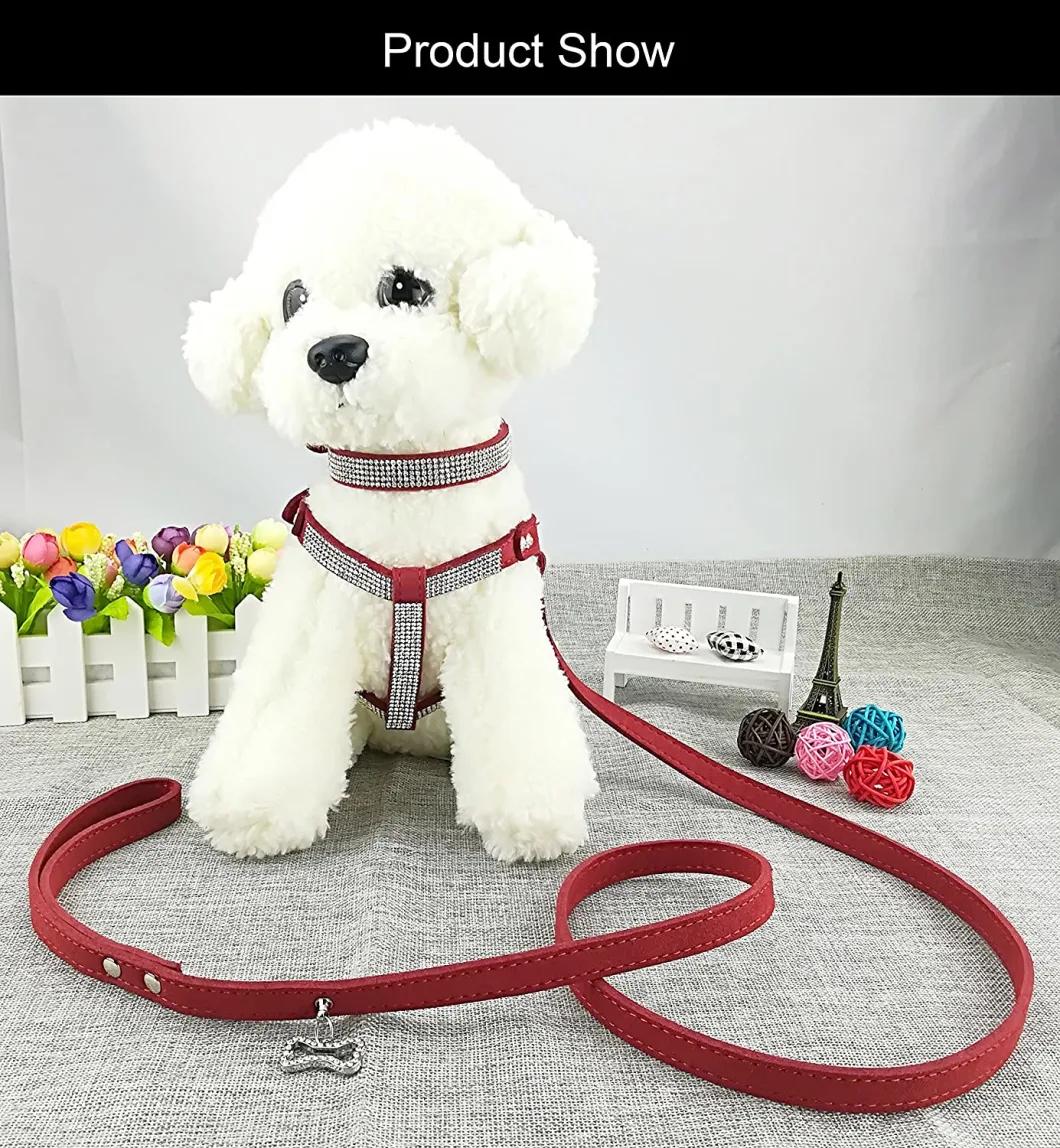 Soft Comfotable Dog Collar Leash Harness Set with Diamond