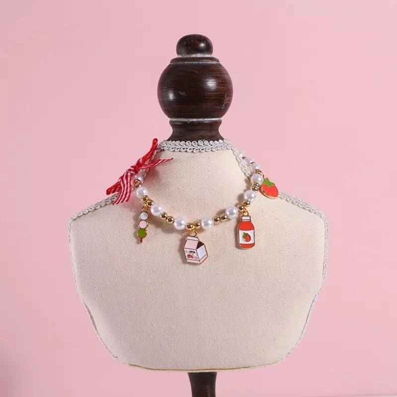 Cute Pearl Adjustable Collar Cat Rabbit Dogs Tag Necklaces Pendants for Women Bow Pet Accessories