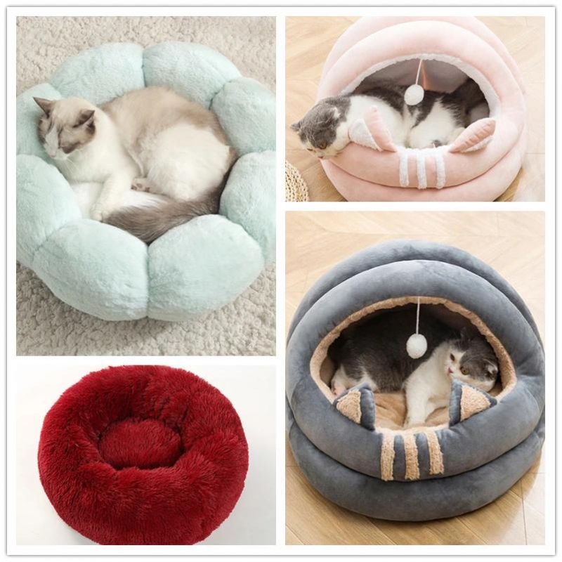 Cute Fluffy Beds Pet Bed Mat Cushion Calming Donut Cat Beds Comfy Warm Cat Puppy Washable Pet Bed