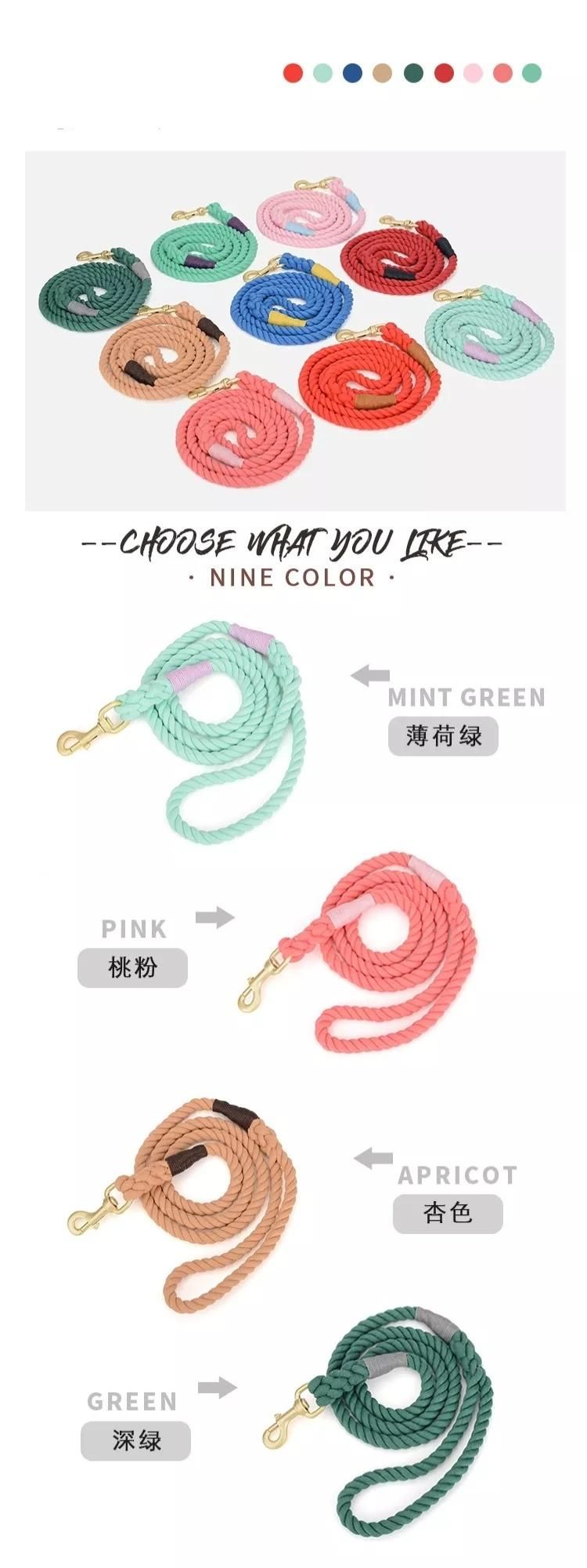 Luxury Cow Leather Organic Natural Cotton Braided Dog Climbing Rope Collar and Leash Set