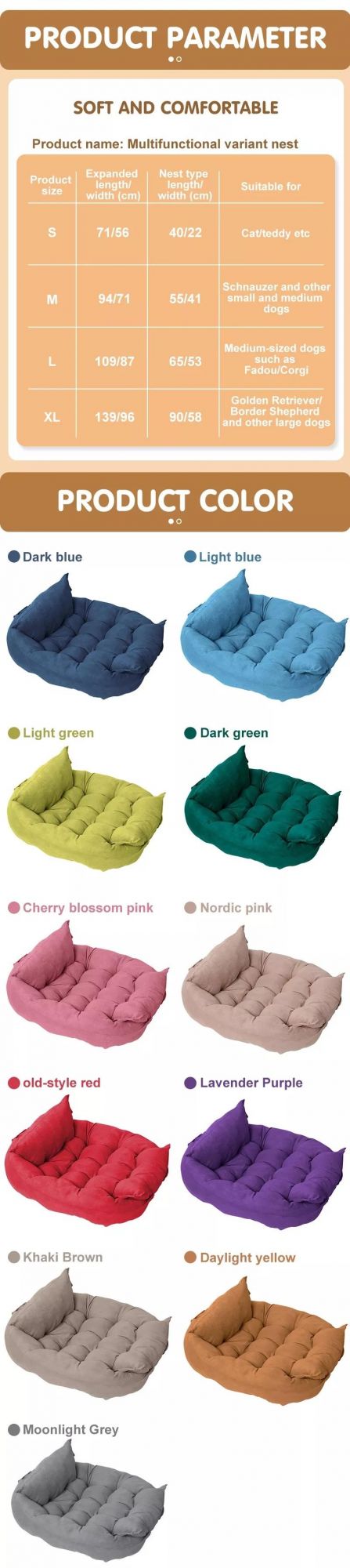 Dog Bed Lounge Sofa with Removable Cover Memory Foam Pet Bed Pet Rest Couch Dog Bed