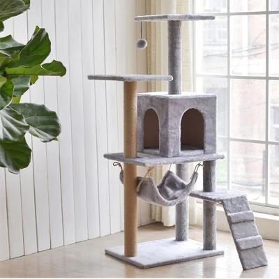 Cat Tree House 49 Inches Multi-Level Luxury Wood Large Cat Scratcher Tree House Furniture Kittens Activity Tower