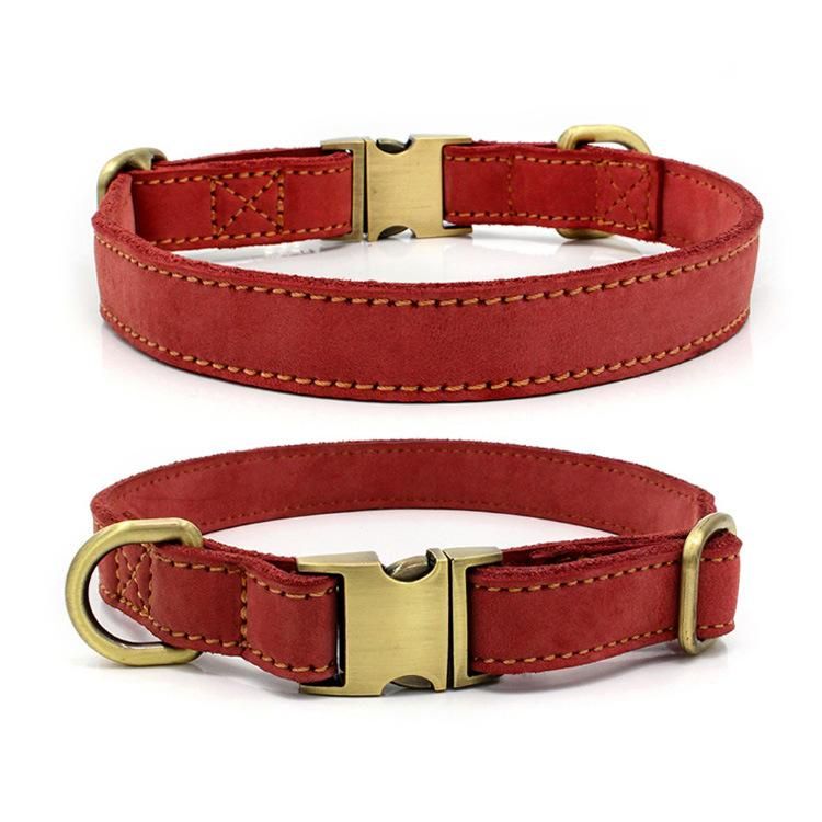 High Quality Newest Brass Hardware Adjustable Genuine Luxury Leather Dog Collar