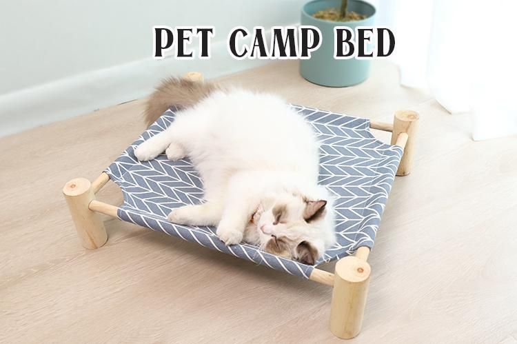 Cat and Dog Hammock Bed, Wooden Cat Hammock Elevated Cooling Bed, Detachable Portable Indoor Outdoor Pet Bed