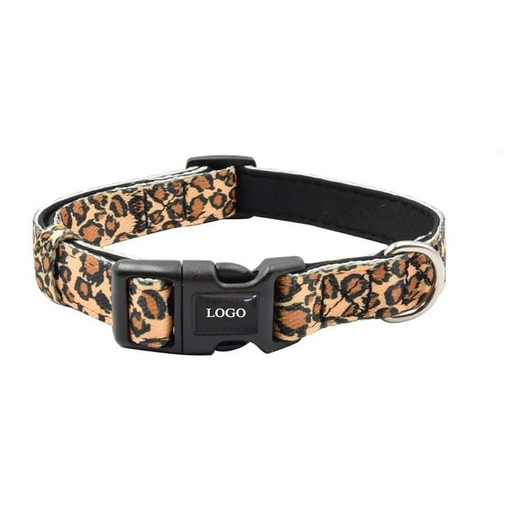 High Quality Custom Logo Polyester Printing Pet Dog Collar Soft Neoprene Padded Print Camouflage Dog Collar Leopard Grain Dog Collar