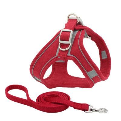 Pure Color Reflective Pet Harnesss with Matching Leash for Cat and Dog