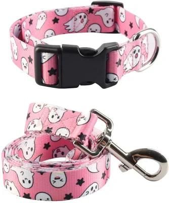 Dog Halloween Collar with Pet Ghost Leash Set Cat Gift Adjustable Dog Cute Collars