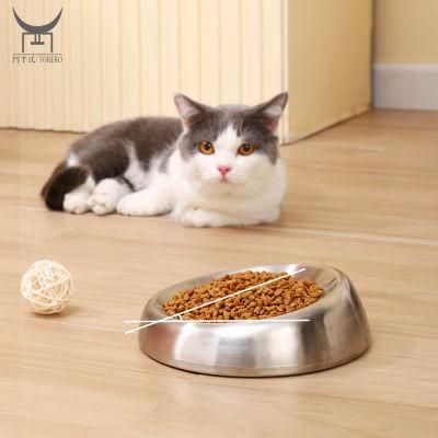 Tilted Stress Free Cat Food Bowl Reliefs Whisker Fatigue Wide Cat Dish, Shallow Cat Food Feeding Bowl, Stainless Steel Pet Products