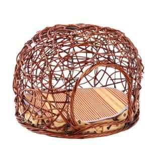 Renel Wicker Willow Nature Rattan Cat Cage with Cushion for Summer