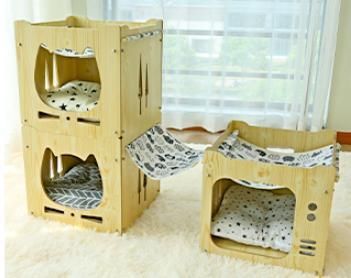 Wooden Pet Furniture Stackable Multifunctional Cat House
