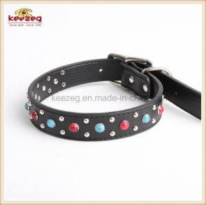 Double Layer Real Leather Gemstone Pet Collars /Dog Cat Collar Kc0157