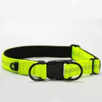 Night Reflective Double D-Ring Plastic Buckle Durable Nylon Dog Collar