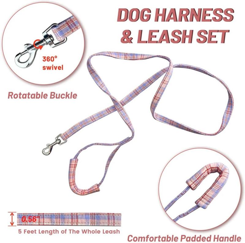 Dog Harness & Leash Set No-Pull No-Choke Plaid Soft Pet Harness