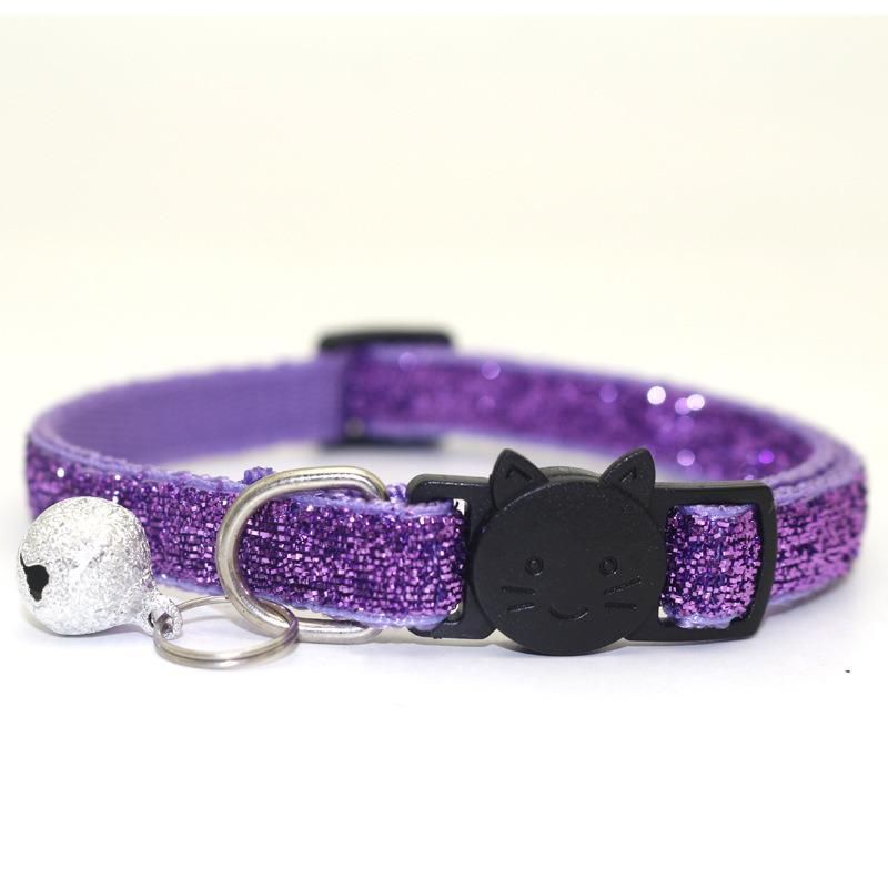 Soft Velvet Colorful Sparkles Glitter Breakaway Buckle Cat Collar with Bell