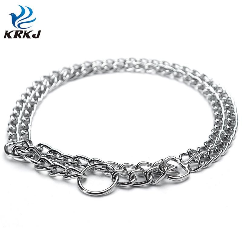 New Upgraded Version Adjustable Silver Tactical Running Dog Double Row Metal Chain Collar