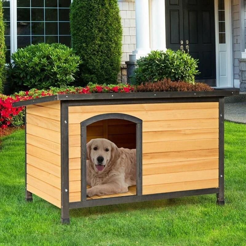 Faris Brown Wood and Metal Dog House Pet Bed