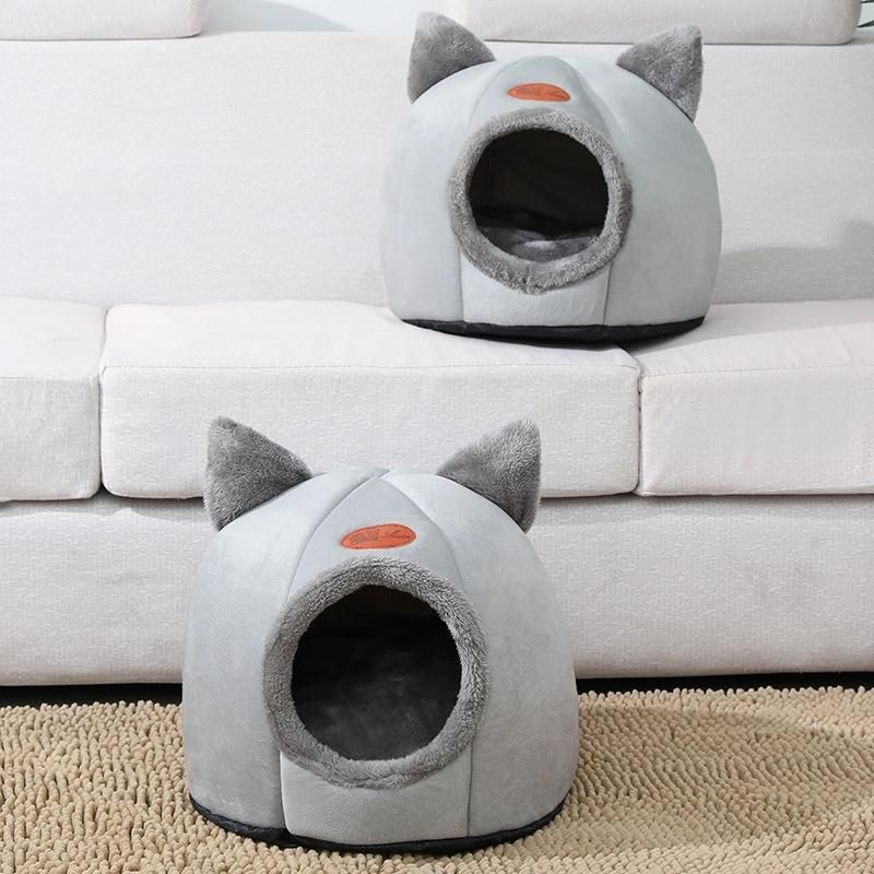 Indoor Nest Warm Breathable Firm Durable 2 in 1 Foldable Comfortable Triangle Semi-Closed Pet Tent Soft Cat Bed Cave