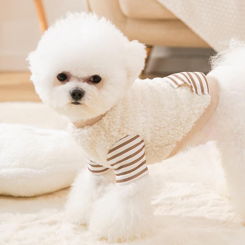 Autumn Winter Dog Striped Design Fleece Thin Velvet Cat Clothes Small Dog Clothes