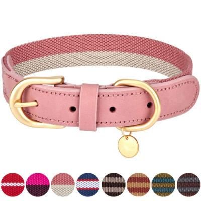 Fabric and Soft Genuine Leather Webbing Dog/Cat/ Pet Collar
