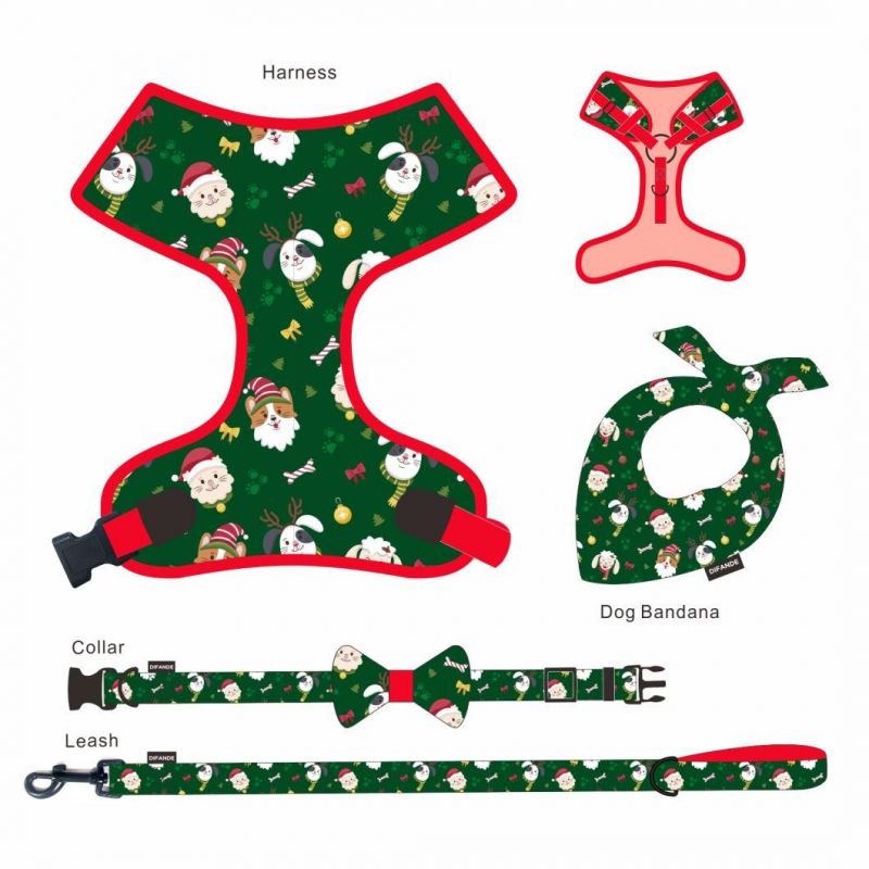 7 in 1 Personalized Sublimation Heavy Duty Polyester Luxury Cute Pet Collar Dog Harness and Leash Set