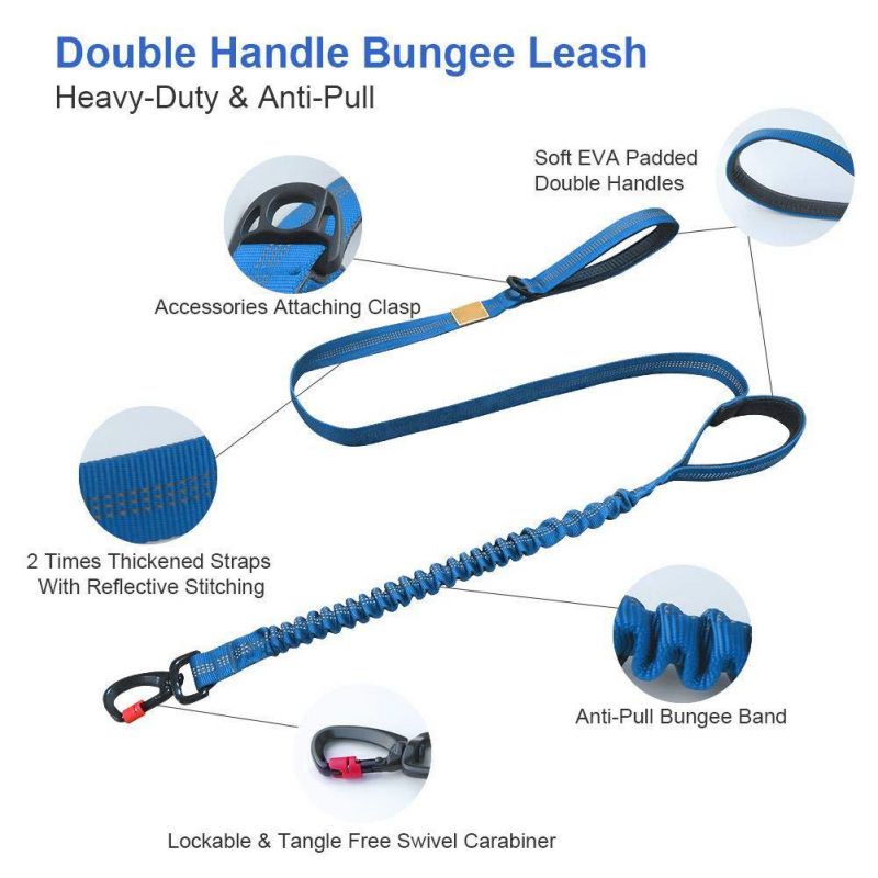 Dog Harness with Handle & 5 FT Double-Handle Shock Absorbing Bungee Dog Training Leash and Harness