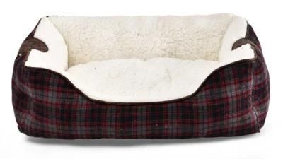Plaid Pet Bed Calming Cozy Dog Beds for Small to Large Dogs Heated Washable Beds