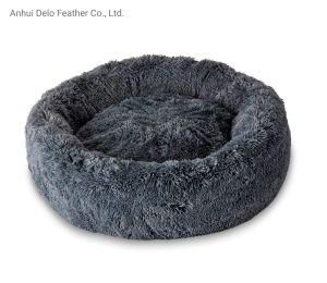 Custom Waterproof Washable Super Plush Round Long Faux Fur Wholesale Removable Calming Pet Bed for Cat Dog