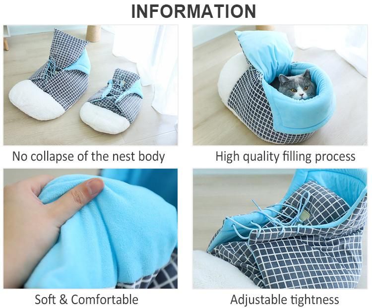 High Quality Cute Cat Bed Shoe Shape Soft Warm Pet Dog Bed Non-Slip Round Bed with Little Toy