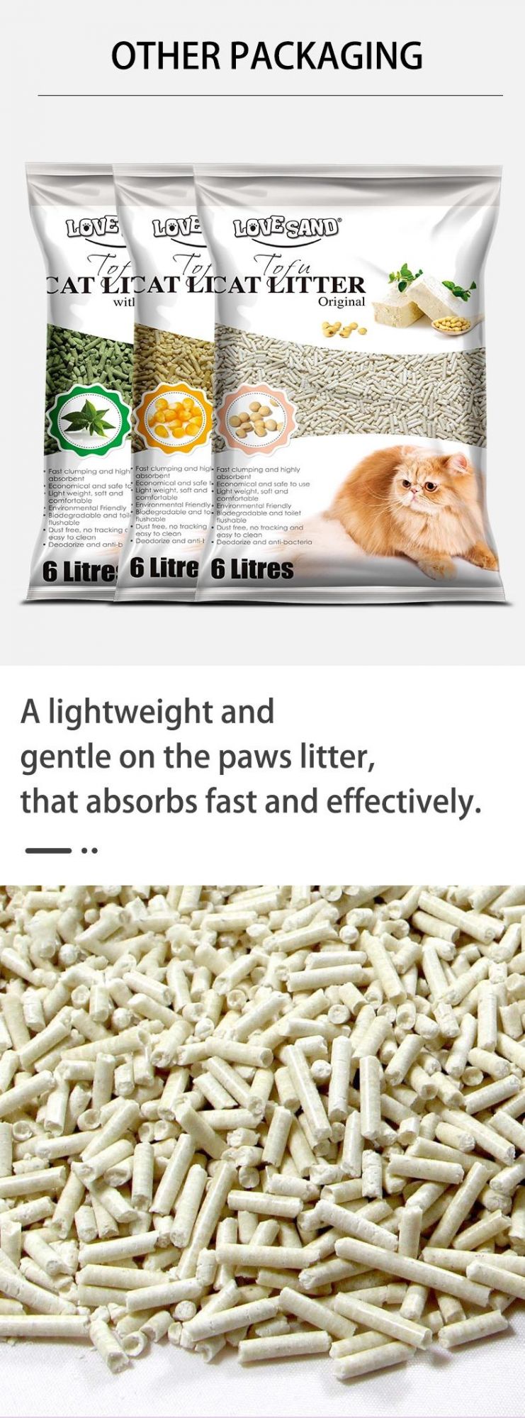 Emily Produce Eco-Friendly Flushable Plant Tofu Cat Litter Pet Products