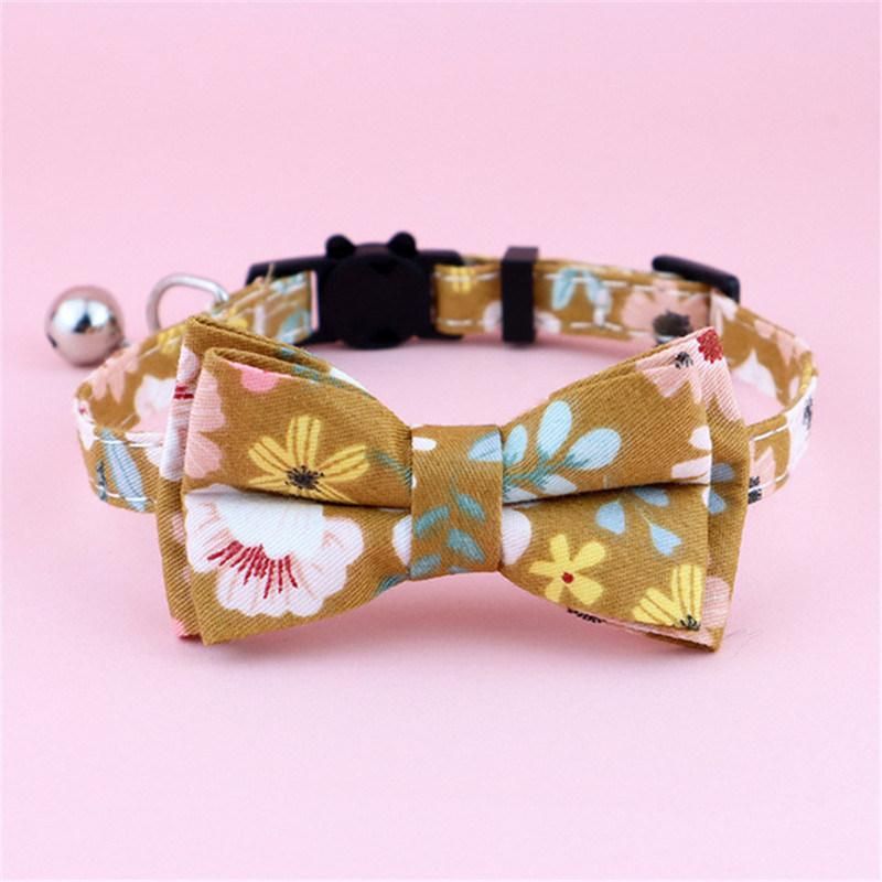 Portable and Fabric Pet Collars with Bell and Bow Tie