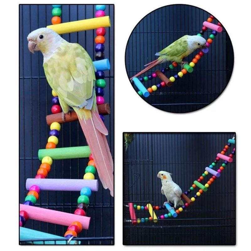 Bird Ladder Toys Coloured Flexible Parrot Swing Bridge Wooden Cockatiel Cage Hanging Climbing Ladder