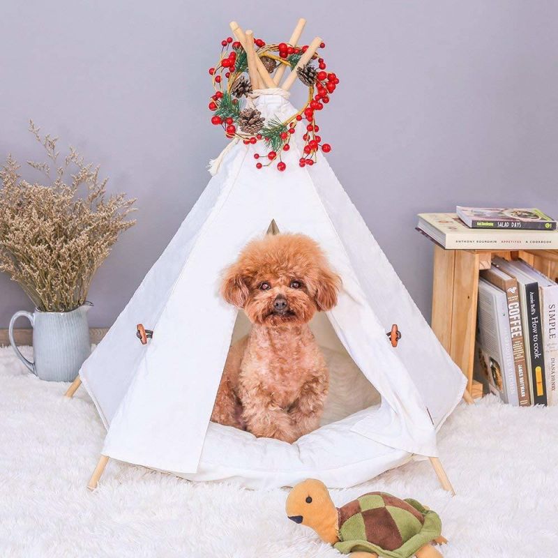 Washable Portable Teepee Dog Bed for Doggy and Kitty 24 Inch Safe House Without Cushion