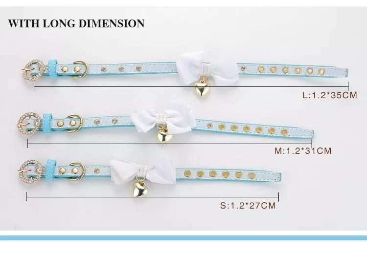 Fashion Jeweled Blue Bow Leather Dog Collars for Cat Small Dog Collares Necklace Designers Pet Accessories