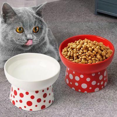 Elevated Cat Food Dish Water Feeding Spotted Porcelain Pet Bowls