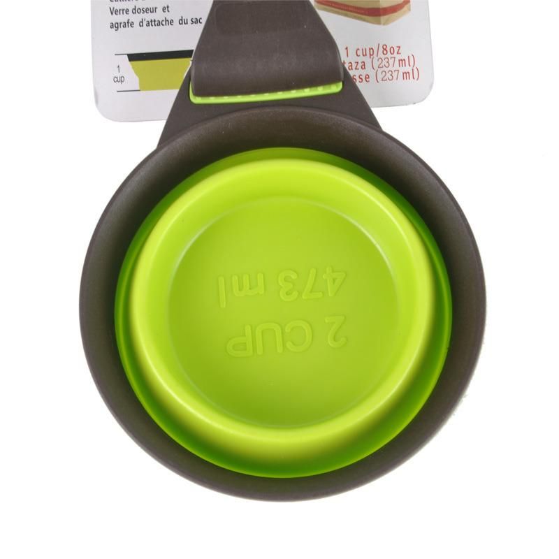 Portable PP+TPE Silicone Green Red 2 in 1 Folding Pet Food Spoon Bowl