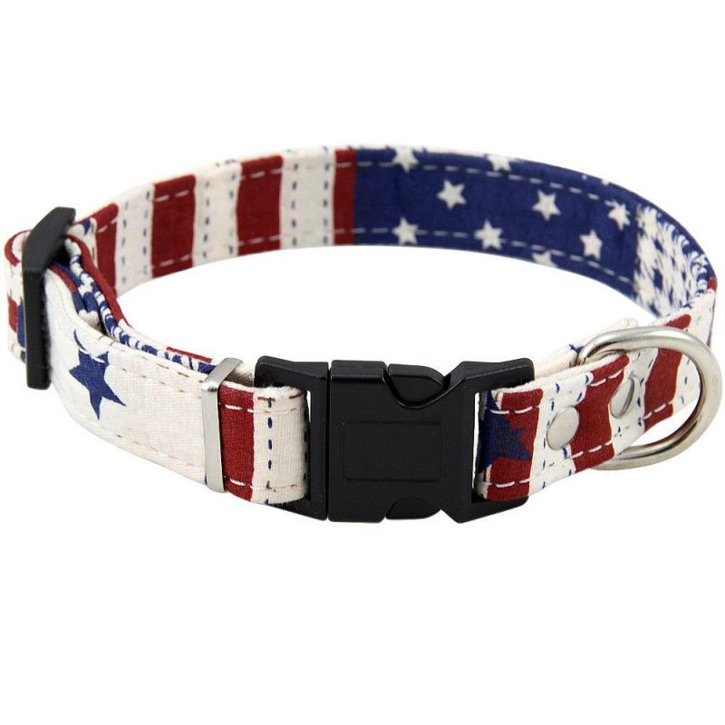 Nameplate Buckle Nylon Lining Printed Cloth Dog Collar & Leash for Dogs