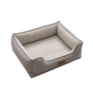 Wholesale New Style Checkered Rectangle Linen Pet Beds Soft Cheap Dog Bed