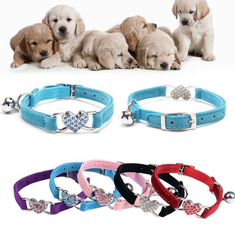 Adjustable Heart Shape Pet Dog Collar Bell Nylon DOT Necklace for Dog Cat Soft Pet Neck Chain