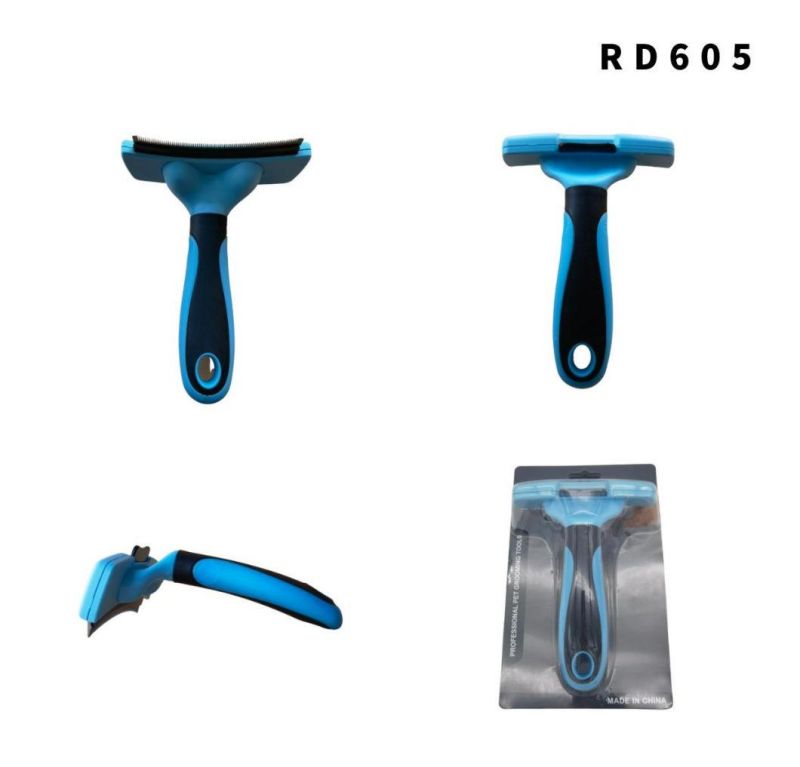Dog Cat Grooming Brush Comb Reduce Shedding Hair Pet Accessories Curved Cutter Blue-L