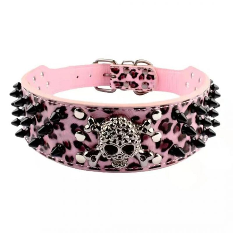 Spiked Leather Dog Collar with Cool Skull Pet Collar