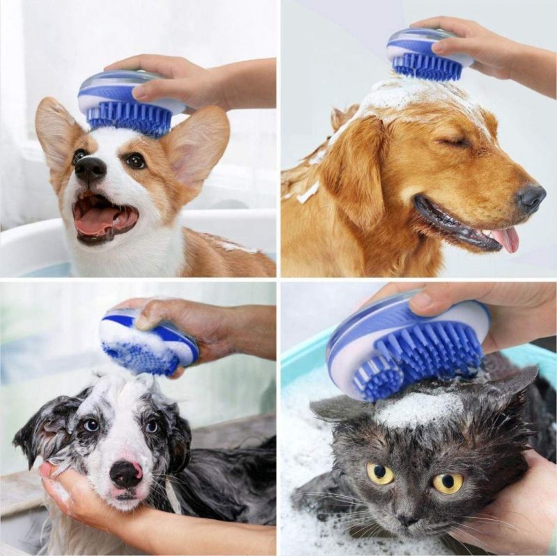 2 in 1 Dog Cat Bath Brush Soft Silicone Pet Bath Massage Brush Shampoo Dispenser Puppy Grooming Bathing Tools