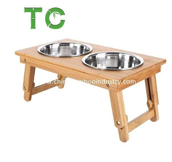 Adjustable Raised Dog Bowl Pet Bowls Elevated Pet Feeder, Bamboo Dog Dishes - 3 Heights Elevated Feeder for Dogs and Cats